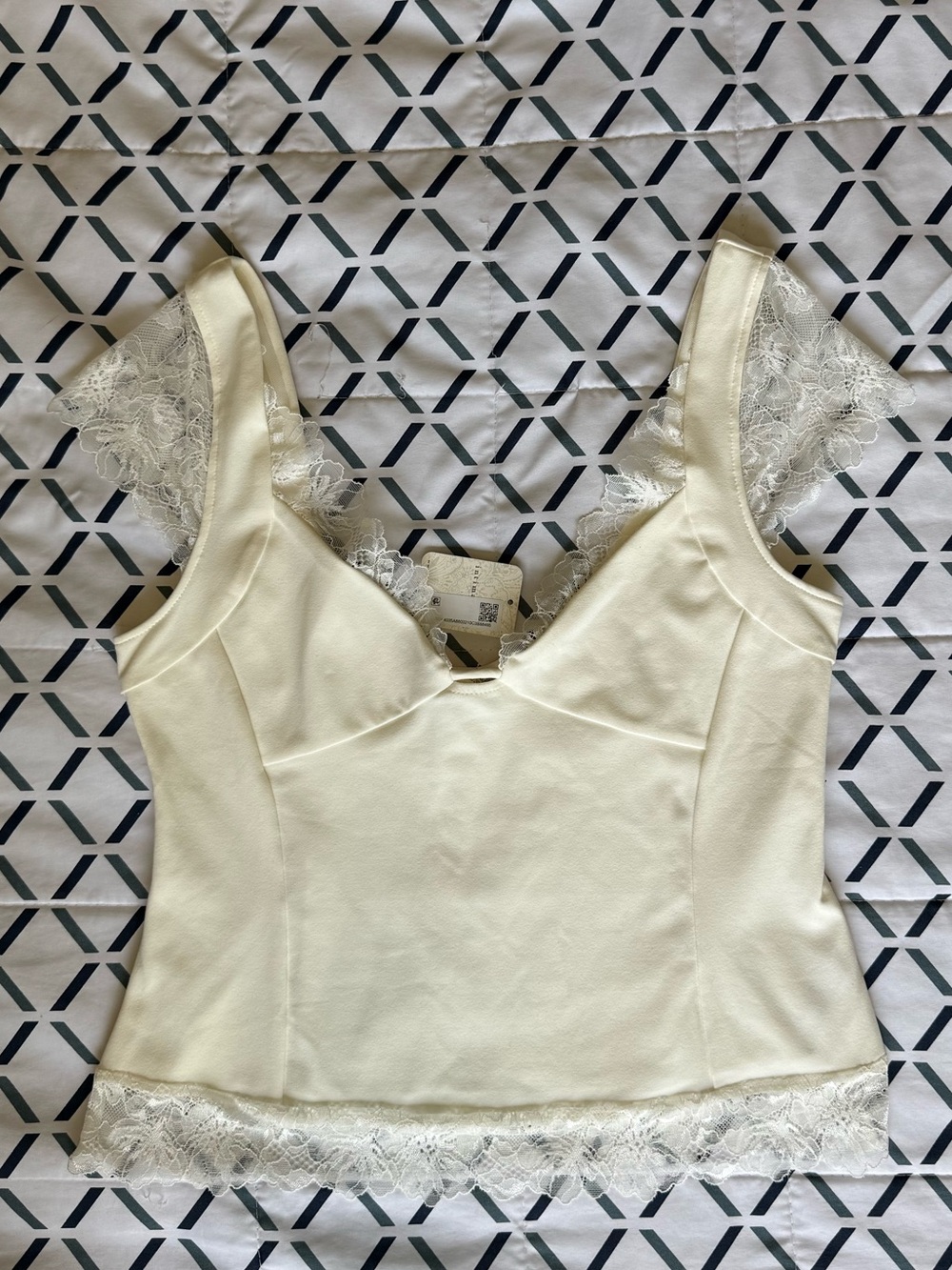 Free People Cream Lace-Trim Cropped Top